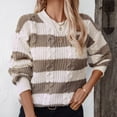 thumbnail image 2 of Daznico Women's Autumn and Winter Retro Loose Round Neck Pullover Striped Sweater Top,Sweaters For Women-Coffee-M, 2 of 9