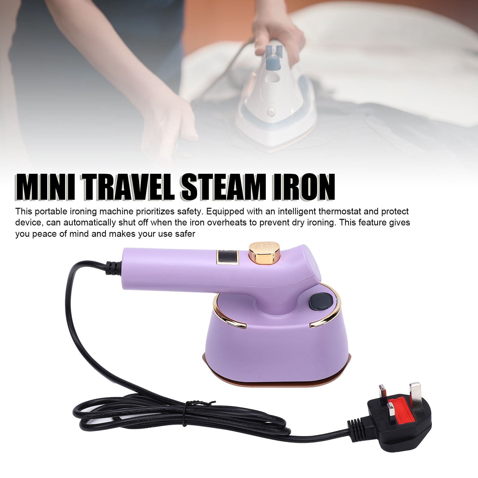 BIMZUC Portable Handheld Garment Mini Electric Steam Iron, 120ml Water Tank, 40W Wrinkle Remover for Home and Travel, 220V UK Plug, Purple