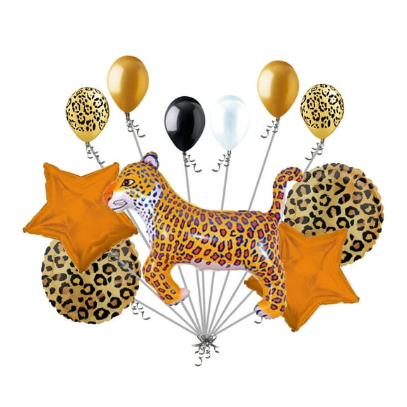 11 pc Leopard Animal Balloon Bouquet Happy Birthday Jungle Safari Circus Party
