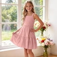 thumbnail image 2 of ASEIDFNSA Girls Sleeveless Ruffle Dress with Tiered Hem Smocked Bodice and A Line Fit (Pink,9-10 Years), 2 of 3