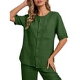 thumbnail image 4 of Thousandth Women's Cotton Blend Blouses Summer Boho Breathable Casual T-Shirts Embroidered V-Neck Shirts Loose Fit Button Down Daily Tops, 4 of 7