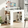 thumbnail image 4 of Costway 43" Home Office Desk with Power Outlets Monitor Shelf Bookshelf & Cable Hole, 4 of 10