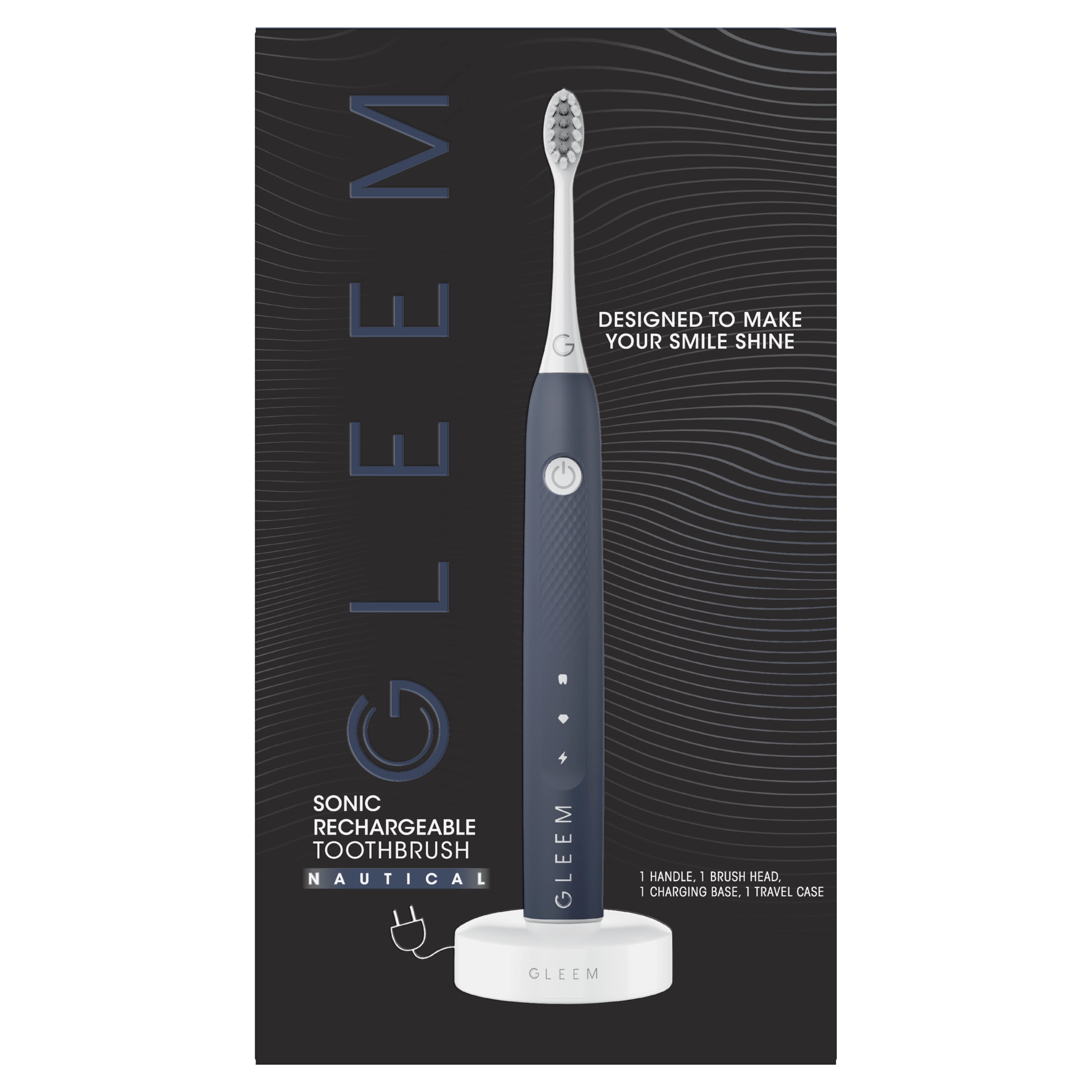 GLEEM Electric Toothbrush, Rechargeable, Soft Bristles, Nautical Navy
