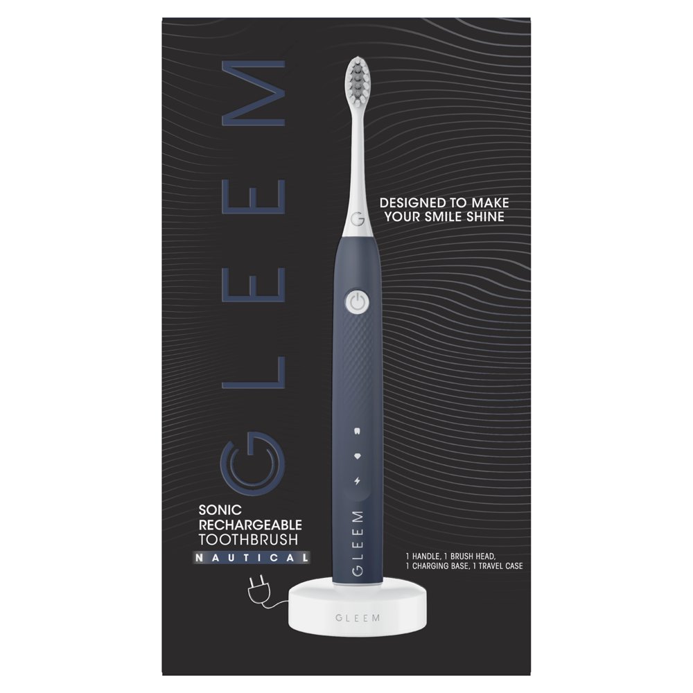 GLEEM Electric Toothbrush, Rechargeable, Soft Bristles, Nautical Navy, 1ct