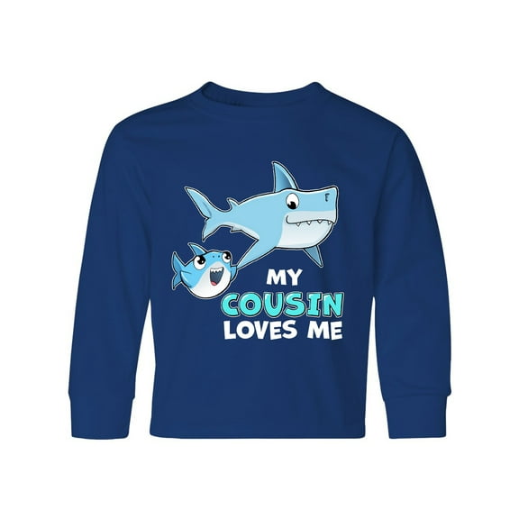 Inktastic My Cousin Loves Me with Cute Sharks Long Sleeve Youth T-Shirt