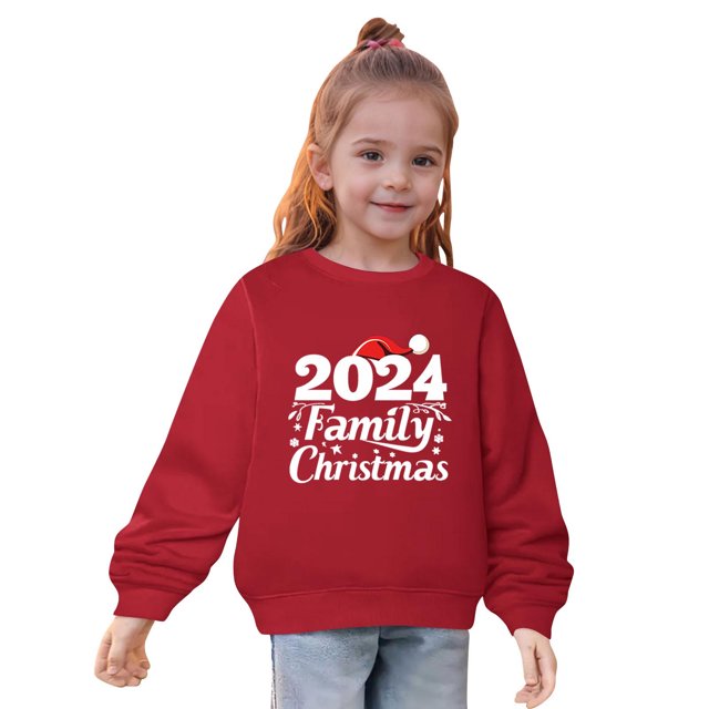 Tenue de Noël pour Garçons et Filles, Lettres Imprimées, Col Rond, Chandail en Molleton en Coton à Manches Longues, Chandail de Vacances de Noël 2024 (9-10 Ans, Rouge)