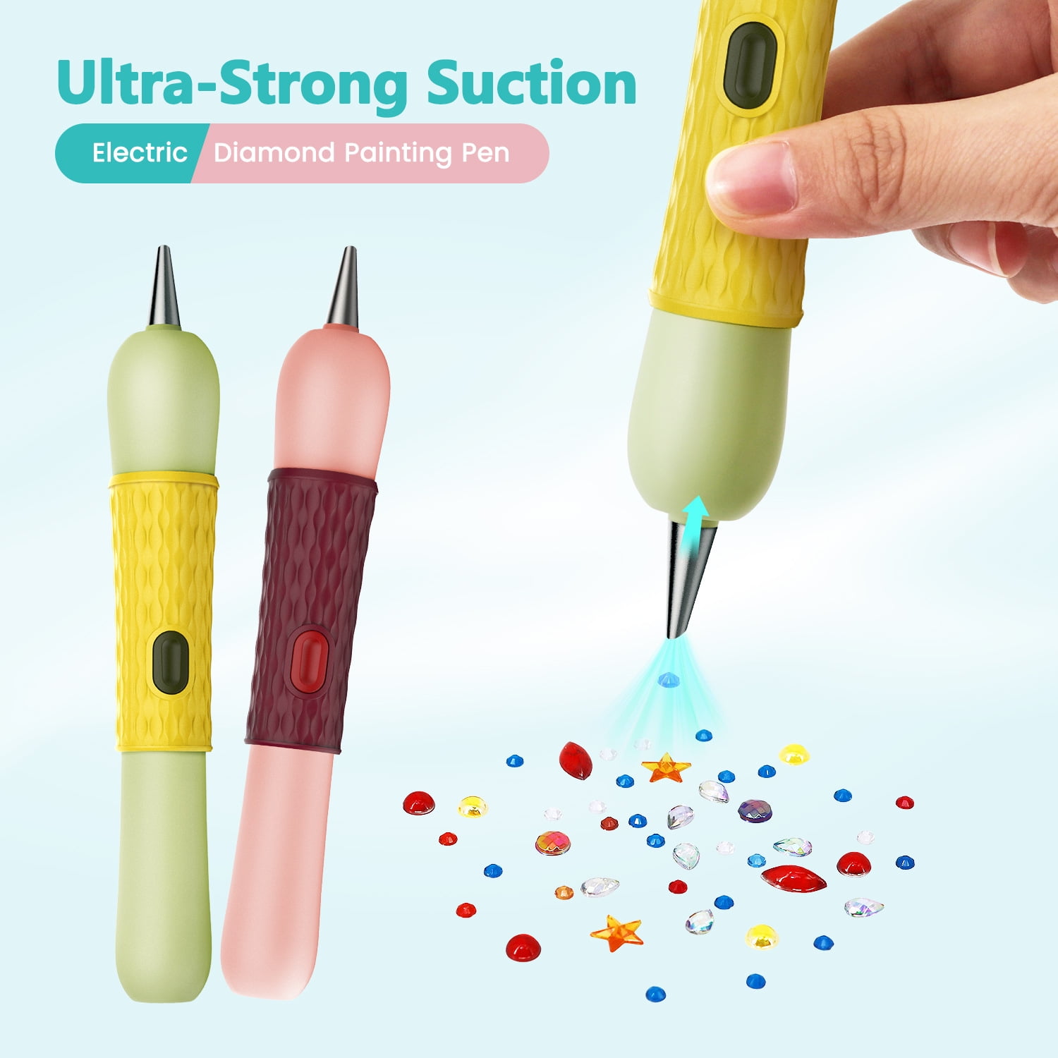 Diamond Painting Pen, Vacuum Diamond Art Pen no Wax Needed, Cordless & Quiet, Rechargeable Battery, Lightweight Design, Diamond Art Accessories for Adults, Gift for Diamond Art Fan, Green