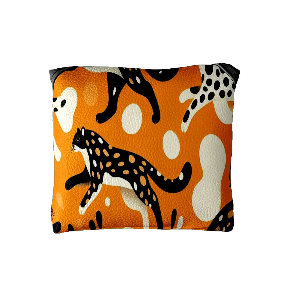 Orange Leopard Print Putter Cover, Waterproof PU Leather with Plush Velvet Lining, Unisex Golf Headcover