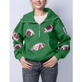 thumbnail image 2 of PUWEI Women's Football Sequin Hoodie Game Day Sweatshirts Long Sleeve Zipper Sweater with Pockets, 2 of 7