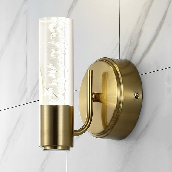 JONATHAN Y Bolha 5.5" 1-Light Minimalist Modern Bubble Acrylic/Iron Integrated LED Vanity Light, Brass Gold