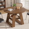 thumbnail image 4 of Fsbecl 43.3in-59in Extendable Round Dining Table for 4-8, Space Saving Kitchen Table with Storage Shelf Base, Walnut, 4 of 9