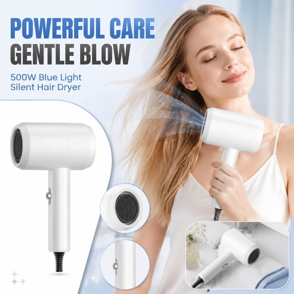 Care Tool, Ionic Care, Fast Drying Tool, Lightweight Dryer, 500W White Silent High Speed Blow Dryer, Dual Heat Dual Speed Settings, 9X5X3 Inch Portable Size Suitable for Student