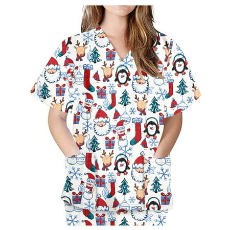 

Polyester Cutout Patterns Scrub Tops Women Fun V-Neck Fit Summer School Peplum Tshirts Stretch Short Sleeved Scrubs Woman