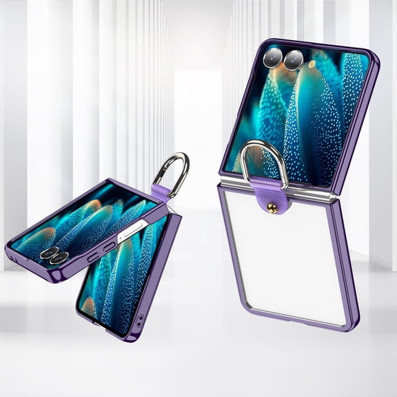 Allytechgroup Clear Case for Samsung Galaxy Z Flip 7 with Grip Ring Holder, Shockproof Heat Dissipation Anti-Scratch Not-Yellowing Lightweight Slim Case Cover for Women Men, Purple