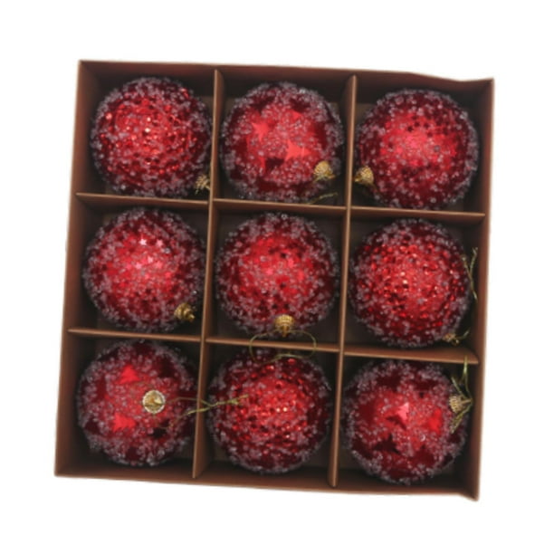 9 piezas de adornos navideños de bolas decorativas colgantes, novedosas y ligeras Rojo