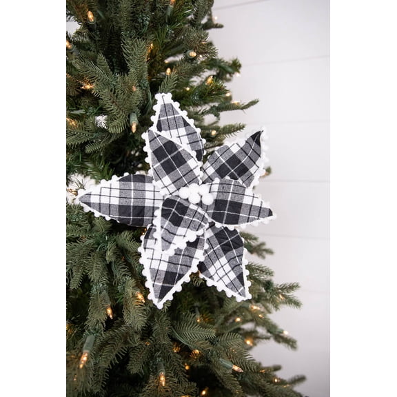 17" x 12" Plaid Ricrac Poinsettia Stem