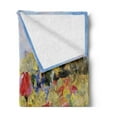 thumbnail image 2 of Oil Painting Soft Flannel Fleece Blanket, Red Poppy Flower and White Marguerites Field on Summer Meadow, Cozy Plush for Indoor and Outdoor Use, 70" x 90", Olive Green and Azure Blue, by Ambesonne, 2 of 5