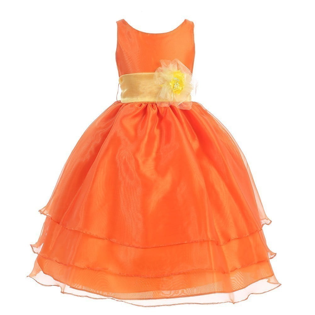 Sophias Style - Little Girls Orange Yellow Floral Sash Flower Girl ...