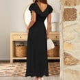 thumbnail image 4 of QLEICOM Womens Short Sleeve High Low V-Neck Flowy Party Long Maxi Dress Summer Bohemian Bandage Swing Long Dress Black L, US Size: 8, 4 of 7