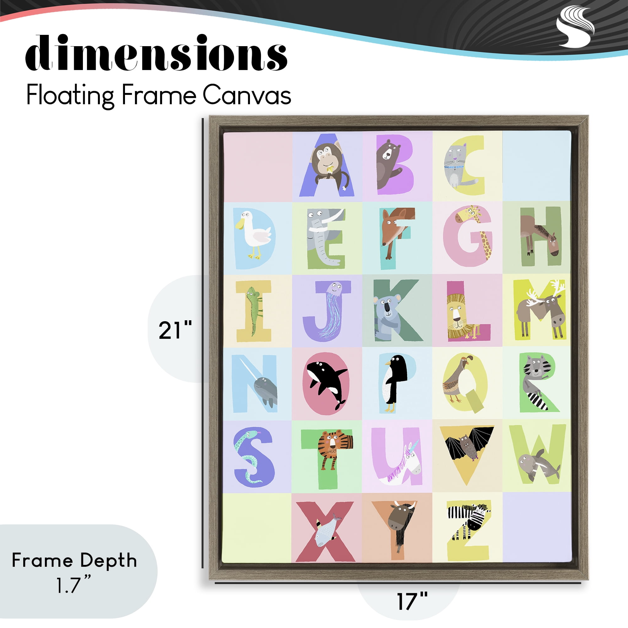 Stupell Industries Animal Alphabet in Pastels Brown Framed Floater Canvas Wall Art, design by Carla Daly