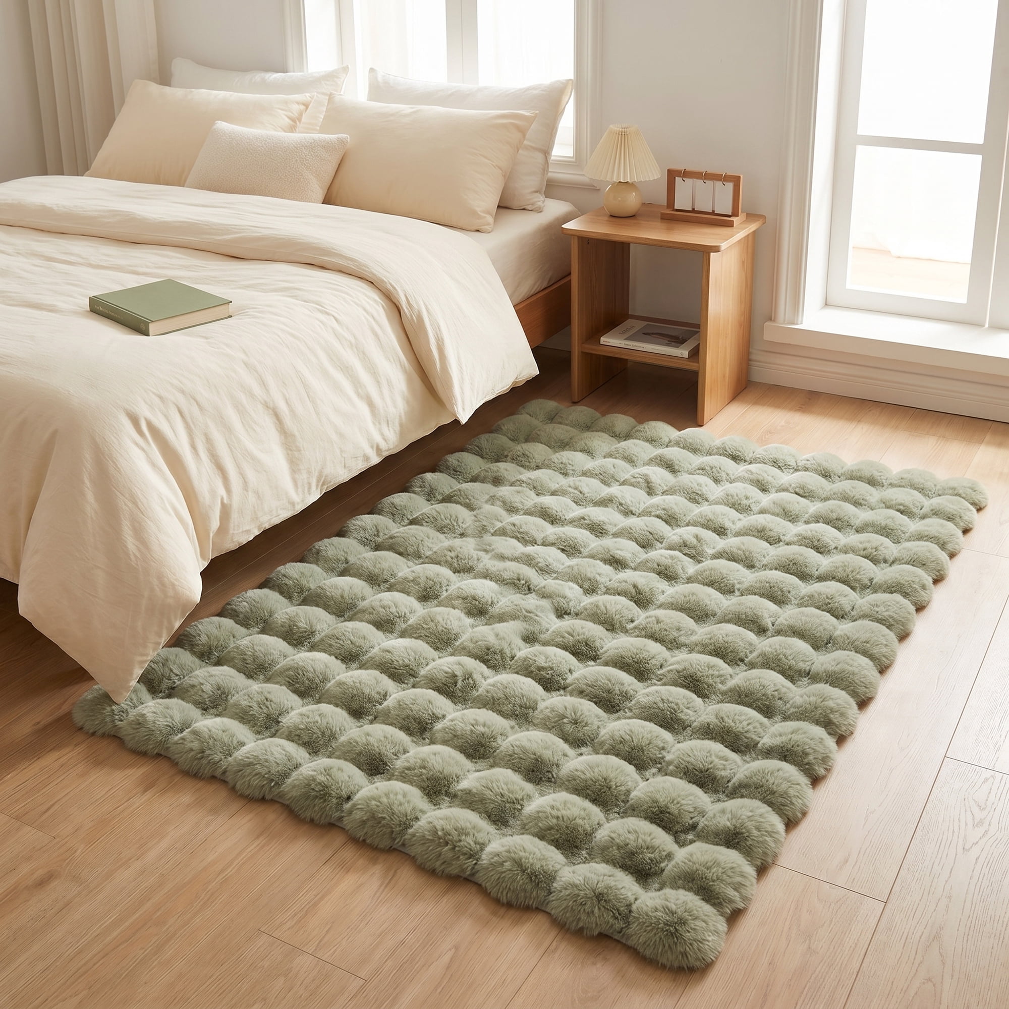Unique Bargains Geometric Absorbent Shaggy Area Rug Non-Slip Plush Carpet 35" x 24" Green