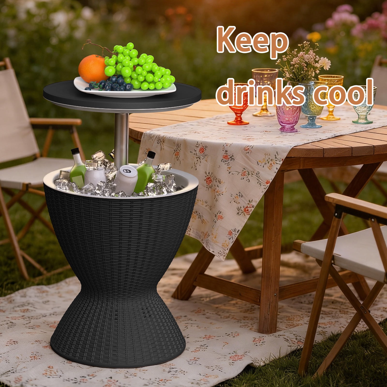 Joxxoaa Cool Bar Outdoor Patio Furniture,  Beer & Wine Cooler Side Table for Hot Tub, Patio, Backyard & Poolside(Black)/(Brown）