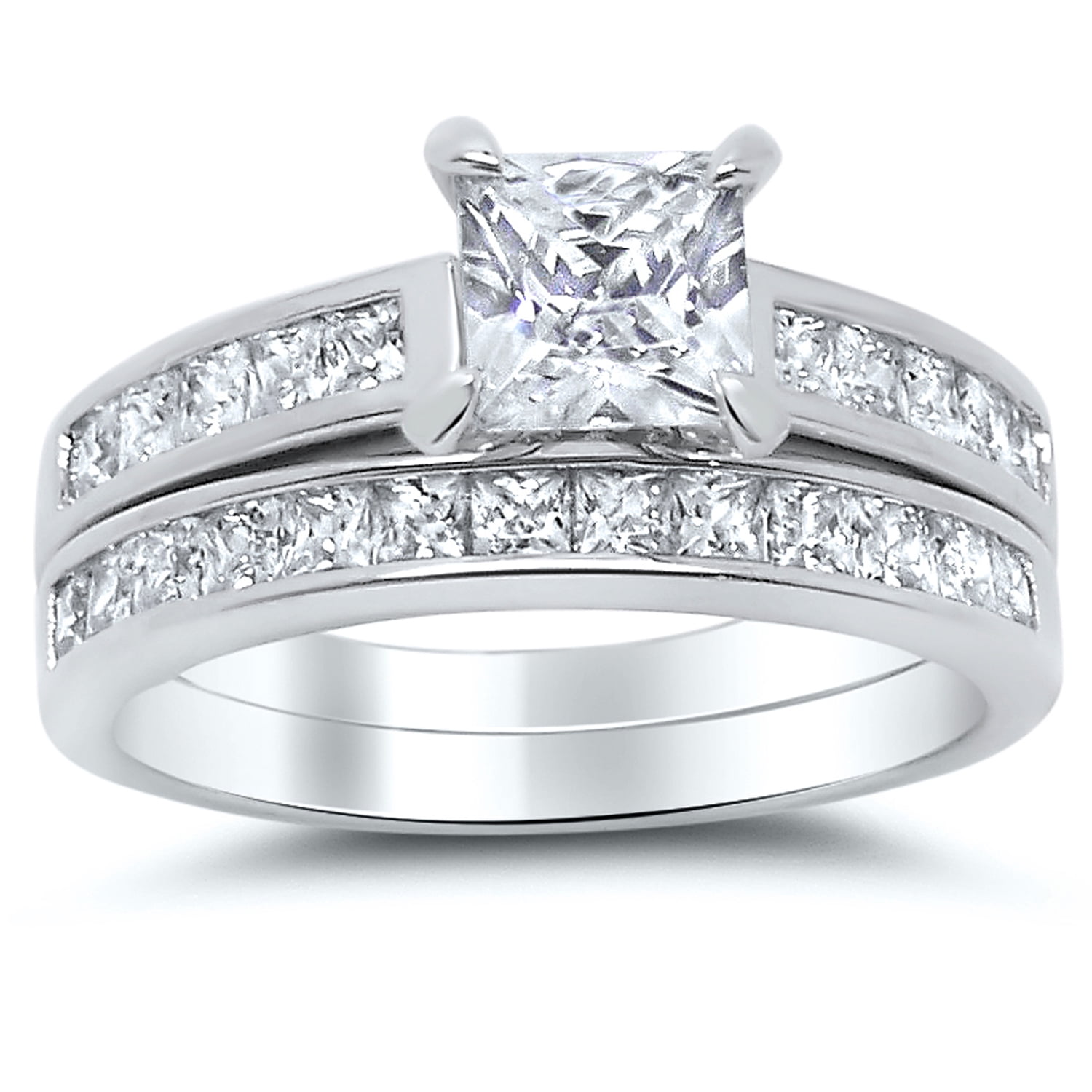 Sterling Silver Round cut Lab Diamond Engagement Ring Wedding Set Womens sz 5-9 