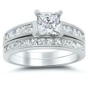 Sterling Silver Princess Cut Bridal Set Engagement Wedding Ring Set (Size 9)