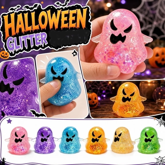 FufuCrick Ghost Squishy, Glow in the Dark Ghost Fidget Toys 3.35x2.56x2.76 Inch Halloween Stress Balls for Halloween Decor, Sensory Tools for Halloween Party Favors Green