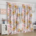 thumbnail image 5 of Sunflower Blackout Curtains Rustic Plants Colorful Flowers Green Leaves Watercolor Pink Art Printed for Girls Women Bedroom Living Room Rod Pocket Decoration Window Drapes 2 Panels W26xL84in, 5 of 6