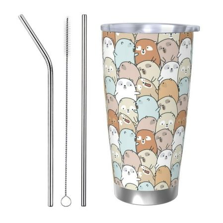

Zeuib Lovely Bear Printed 20oz Stainless Steel Insulated Car Cup Stainless Steel Thermal Cup Vacuum Insulated Leak-proof Travel Mug Cup-Straw Three-piece Set