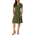 thumbnail image 1 of Vestidos Vintage INSPIRE CHIC para mujeres 2024, vestido de corte ajustado y acampanado de manga corta con cuello plano en verde ejército, 1 of 4