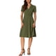 thumbnail image 1 of Vestidos Vintage INSPIRE CHIC para mujeres 2024, vestido de corte ajustado y acampanado de manga corta con cuello plano en verde ejército, 1 of 4