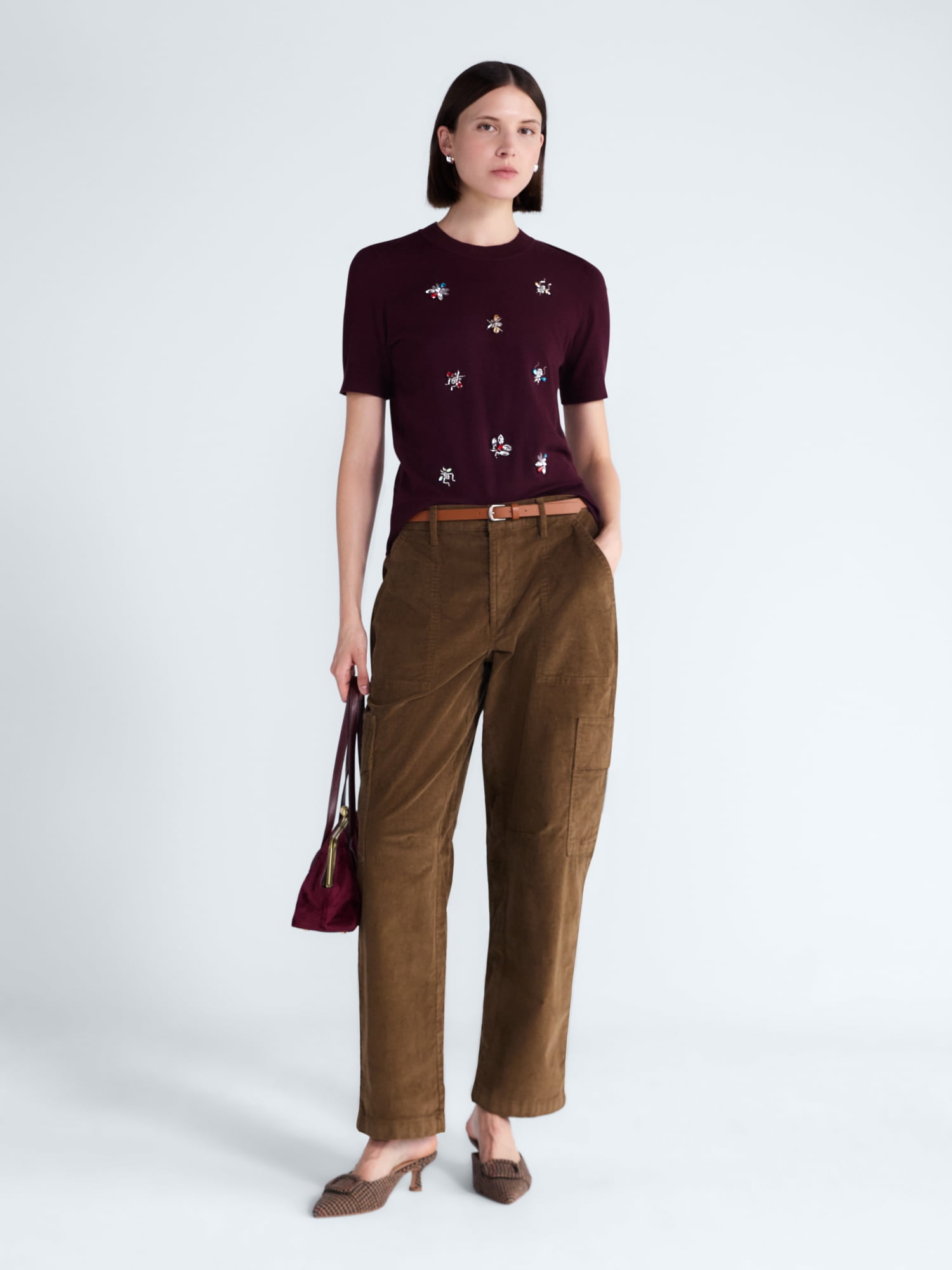 Free Assembly Women's and Women's Plus Embellished Cozy Yarn Sweater with Short Sleeves, Sizes XS-4X