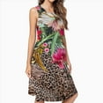 thumbnail image 2 of Tropical Flowers Leopard Print Fabric Casual Sleeveless Loose Sundress Dress For Women Summer Dress Daily Woman, 2 of 4