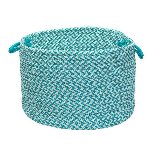 Outdoor Houndstooth Tweed- Turquoise 14''x10'' Utility Basket
