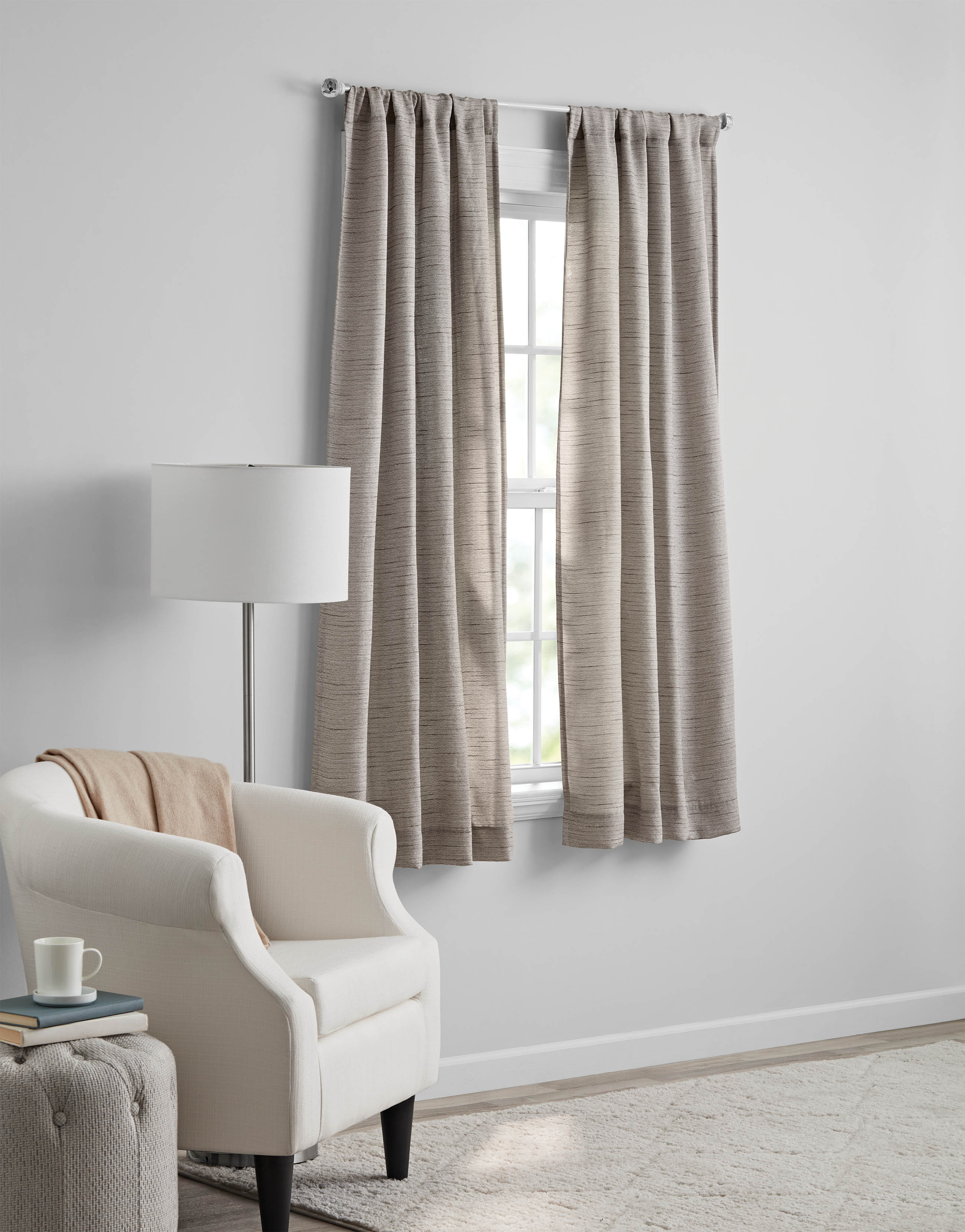 Mainstays Como Textured Light Filtering Indoor Curtain Panel Pair, Set of 2, Brown, 37” W x 63”L