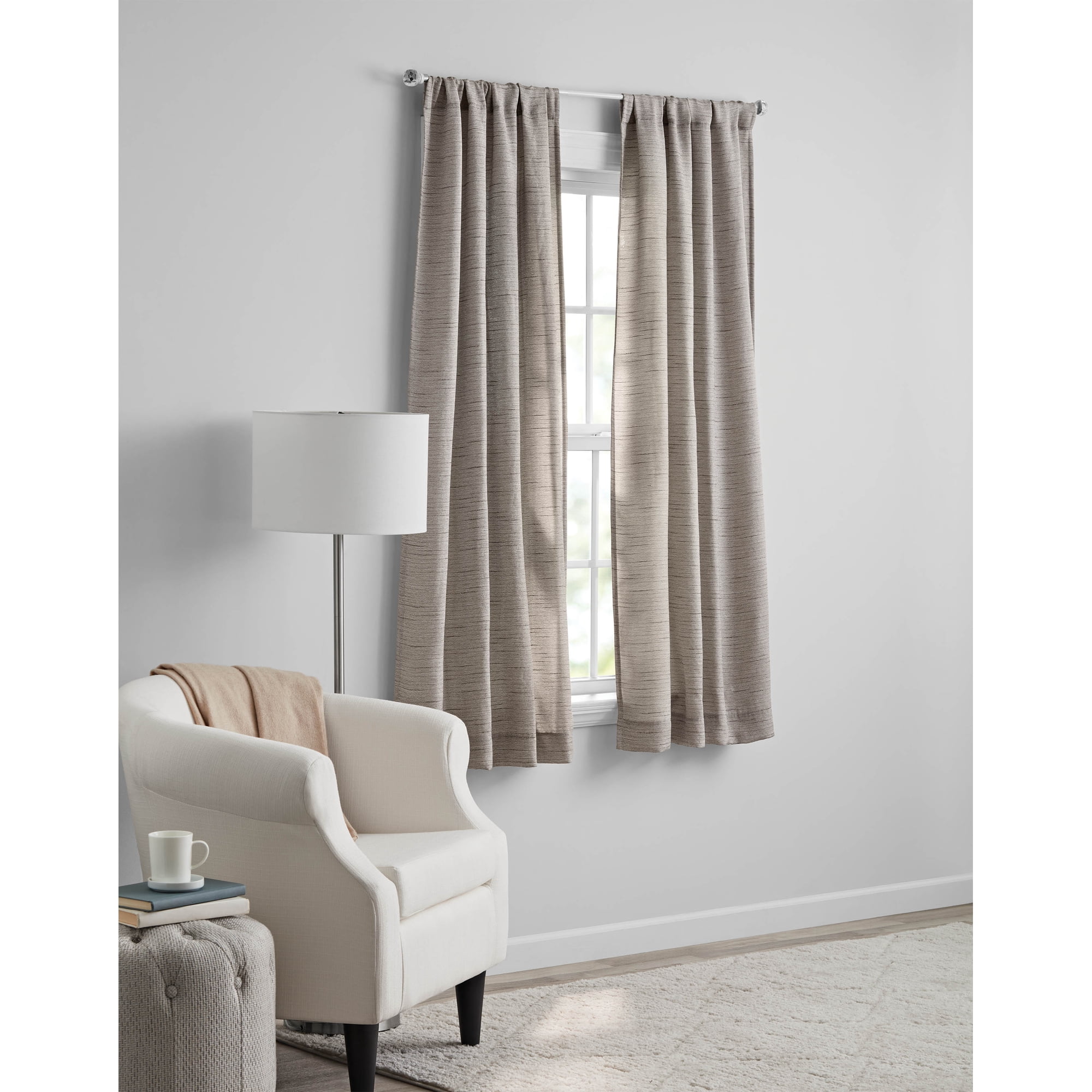 Mainstays Como Textured Light Filtering Indoor Curtain Panel Pair, Set of 2, Brown, 37 in W x 63 in L