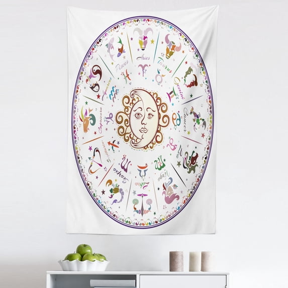 Forecast Tapestry, Astrology Map with Descriptions Forecast for Person Future Birth Natal Earth Theme, Fabric Wall Hanging Decor for Bedroom Living Room Dorm, 5 Sizes, Multicolor, by Ambesonne