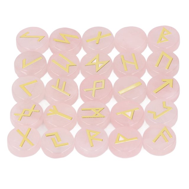 25Pcs Rune Stone Set Crystal, Crystal Stone Engraved with Gold Letters for Praying Wealth Luck Home Decor Yoga Meditation Board Games and Handicrafts