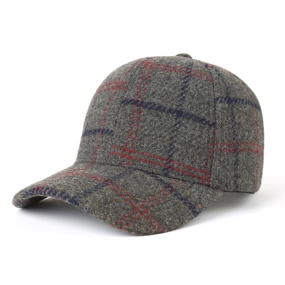 Plaid Wool‑Blend Baseball Cap, Unisex Warm Curved‑Brim Duckbill Hat For Fall Winter Daily Wear
