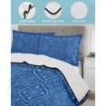 thumbnail image 4 of Quilts Twin Size Bedding Set, Boho Blue Lightweight Quilted Comforter, Ethnic Vintage Abstract Tribal Floral Art Soft Reversible Bedspread Coverlet with Pillow Covers for All Season, 68" x 86", 4 of 7