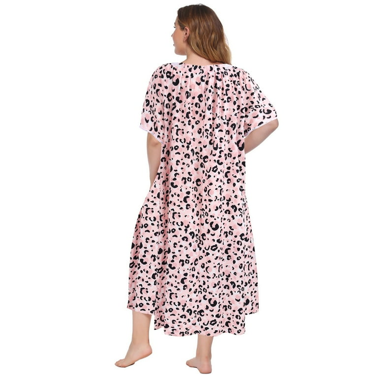 WBQ Women's Plus Size Nightgown Short Sleeve House Dress Vintage Lace Square Neck Night Gown Oversized Printed Mumu Duster Housecoat Soft Full Length