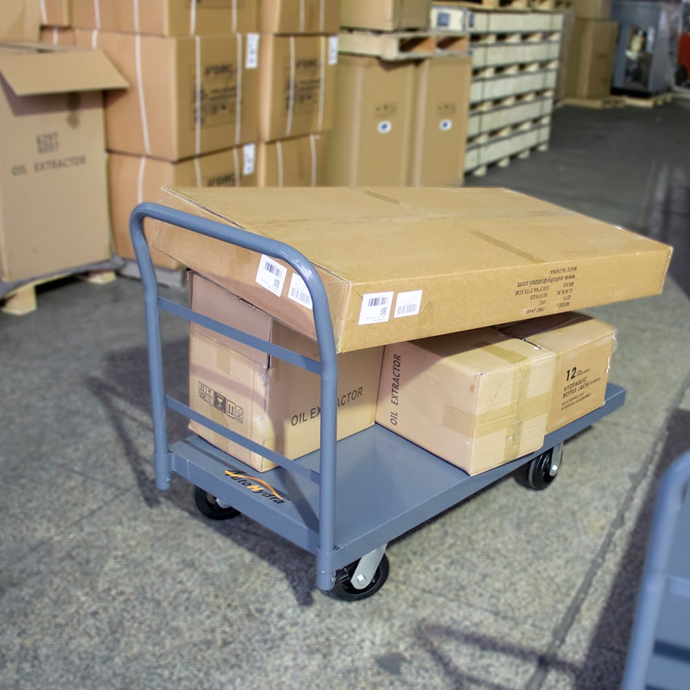 HPDAVV 48" L x 24" W Steel Platform Truck 2000 Lbs Loading Capacity Heavy Duty Flatbed Hand Truck Utility Push Cart with 6" Rubber Casters