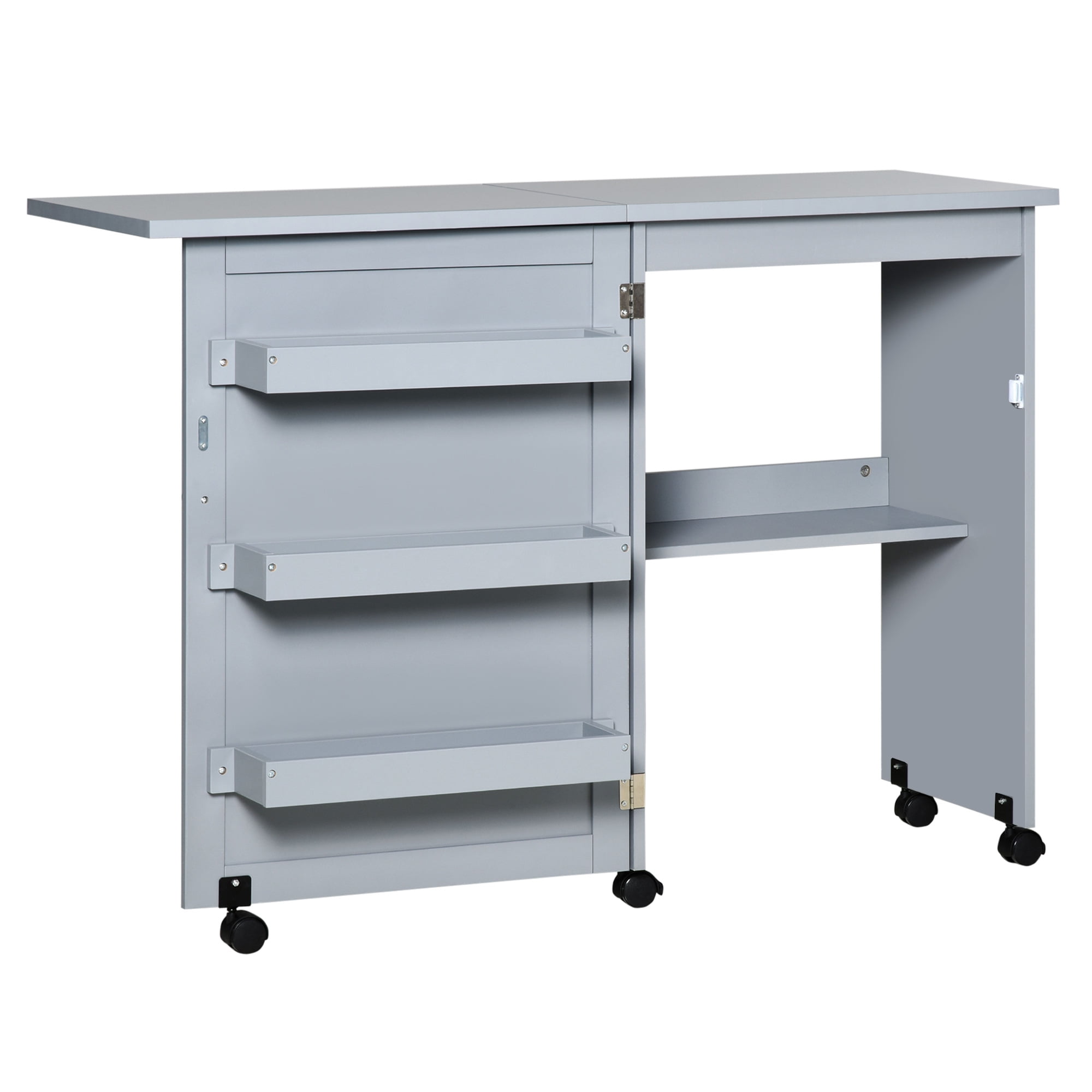 Sewing Machine Table Craft Work Station Drop Leaf Shelves Storage Bins Cabinets