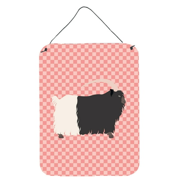 Caroline's Treasures BB7887DS1216 Welsh Black-Necked Goat Pink Check Wall or Door Hanging Prints, 12x16, multicolor
