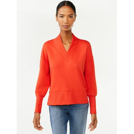Scoop Women's and Women's Plus Ultimate Scubaknit V Neck Sweatshirt, Sizes XS-4X