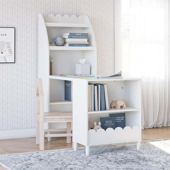 Cloud Kids' Desk with Shelves, White