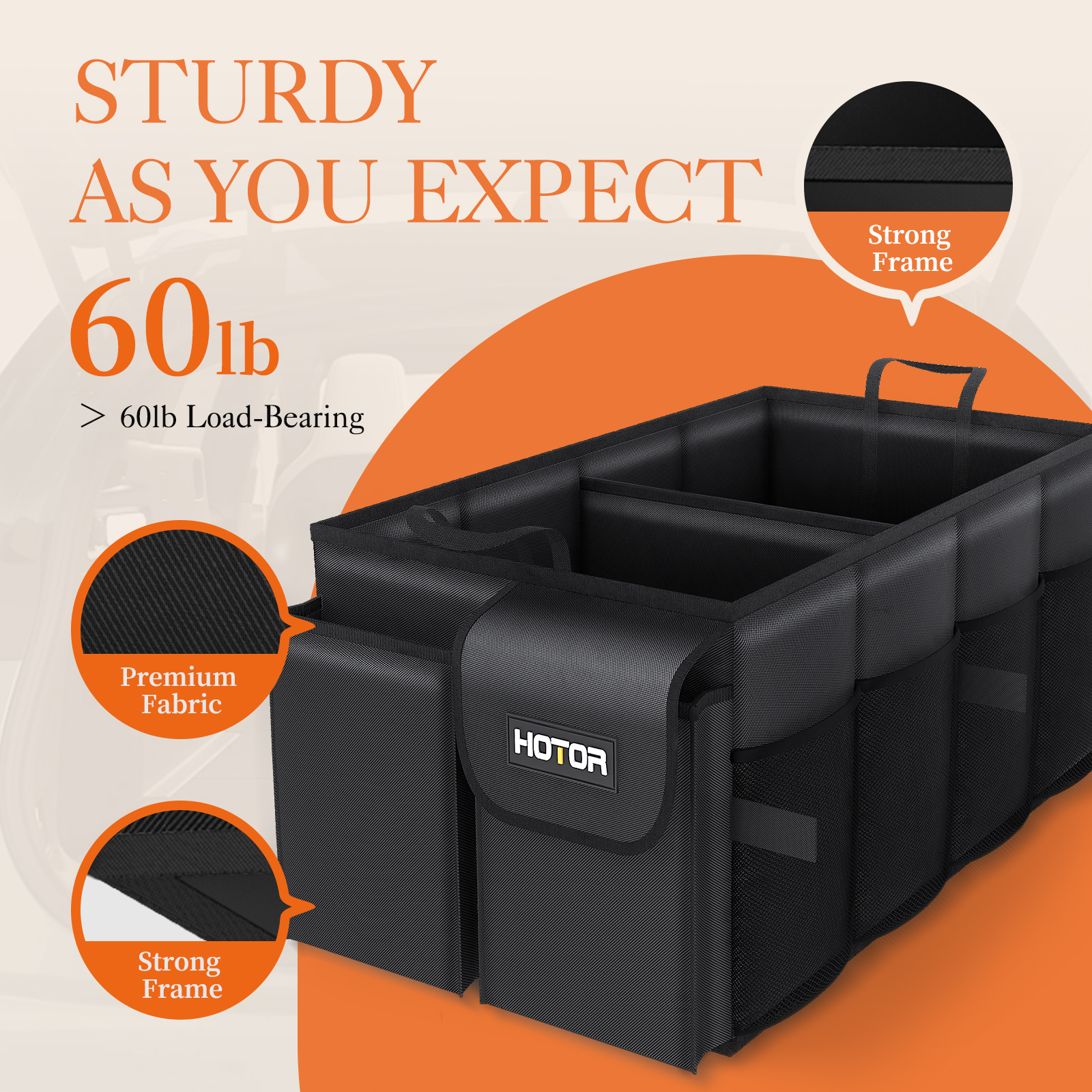HOTOR Trunk Organizer, 46L with 2 Compartments photo 3