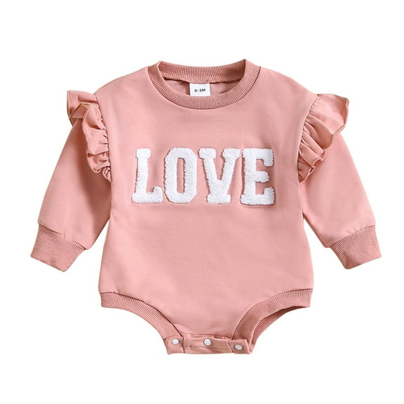 MEZZALL Girls Love Heart Long Sleeve Letter Prints Triangle Romper Bodysuits Cute Dailywear, Red, 0-3 Months